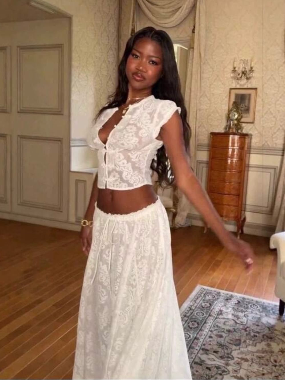 NWT White Lace Maxi Skirt Set Small